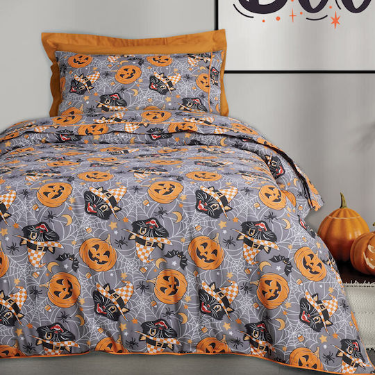 Das Home Sheet Set Single from Cotton & Polyester Grey, Orange 170x240cm 3pcs
