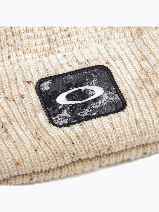 Ellipse Patch Waffle Beanie Unisex Căciulă cu Tricotaj Rib în culoarea Bej