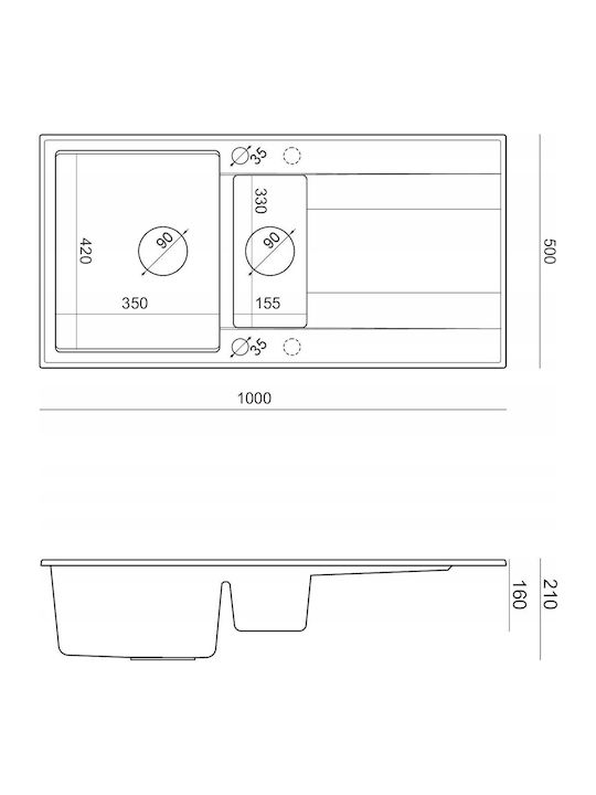 GraniteQ Evan 156 Drop-In Sink Synthetic Granite W100xD50cm White