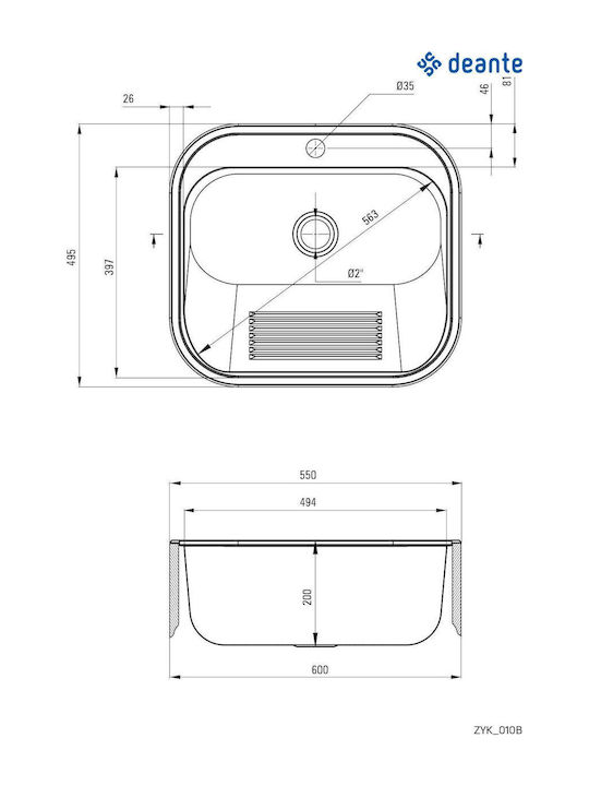 Deante Ένθετος Νεροχύτης Inox με Μπαταρία Μ55xΠ49.5cm Γκρι