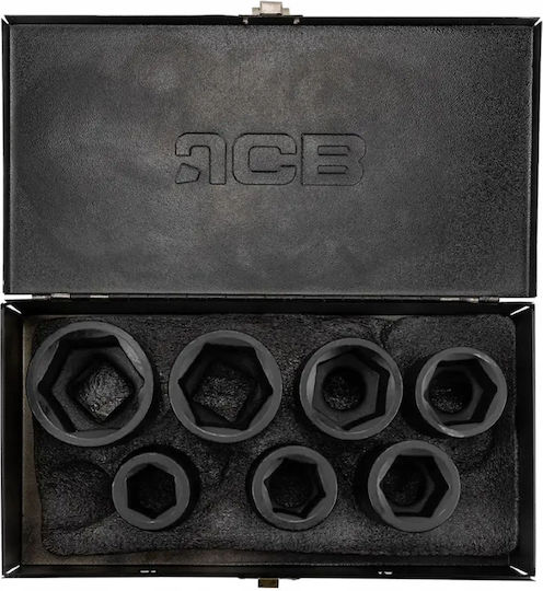 JCB Long Pneumatic Sockets with 1" Frame Host HEX Set 7 Pieces