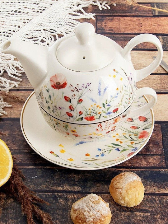 Lumarko Tea Set with Mug Made of White Porcelain 400ml 3 Pieces