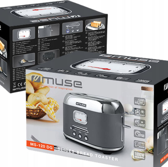 Muse Prăjitor de pâine 2 sloturi 1000W Gri