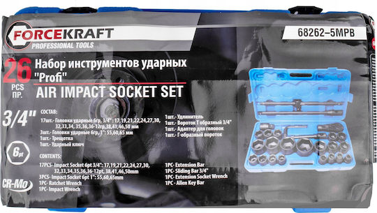 Nüsse Pneumatisch Sechskant mit Vierkant-Antrieb 3/4", 1" Set 26Stück
