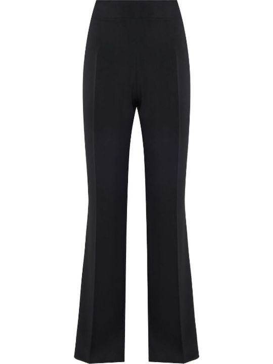 Damen Stoff Hose mit Gummizug Schlaghose Black