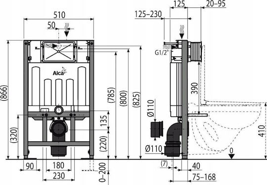 Schellet Alkotest Am101/850 Alca Schelet Sadromodul Jos 86cm Sistem Îngropat de Instalare Wc Construcție Uscată