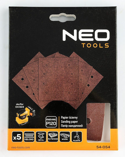 Neo Tools Sandpaper K120 with Holes 113x113mm Set 5pcs