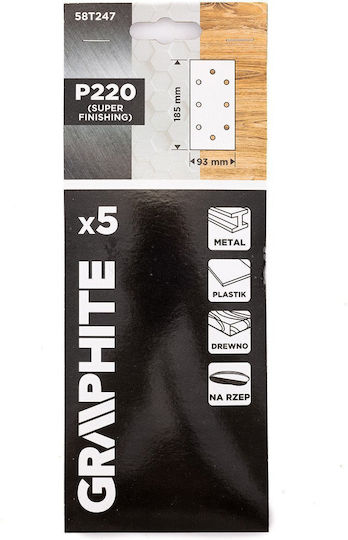 Graphite Γυαλόχαρτο Κ220 / K220 με Τρύπες 93x185mm Σετ 5τμχ