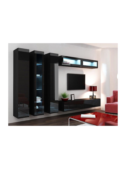 Vigo 180 Витрина за дневна от ПДЧ със стъкло Черен / Черен Гланц 40x30x180см