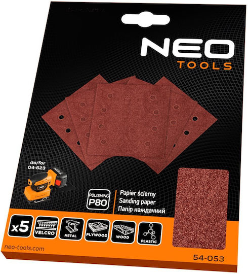 Neo Tools Sandpaper K80 with Holes 113x113mm Set 5pcs