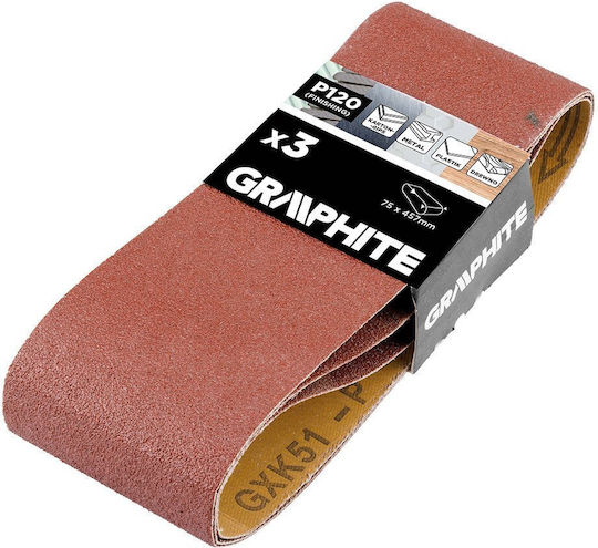 Graphite Sanding Belt K120 75x457mm Set 3pcs