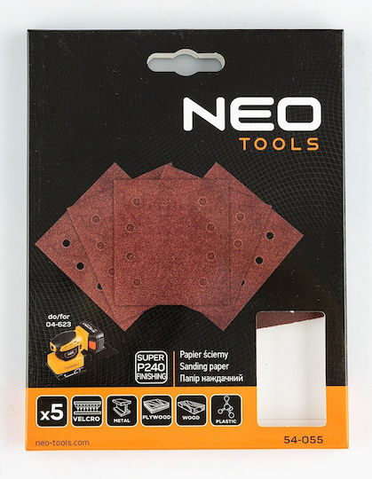Neo Tools Γυαλόχαρτο K240 με Τρύπες 113x113mm Σετ 5τμχ