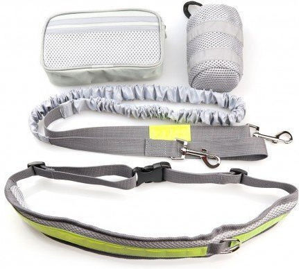 Running Waist Belt Shock-Absorbing Gray Leash L Belt Length 80-104cm Bag 18x5.5x10cm Leash Length 145-200cm