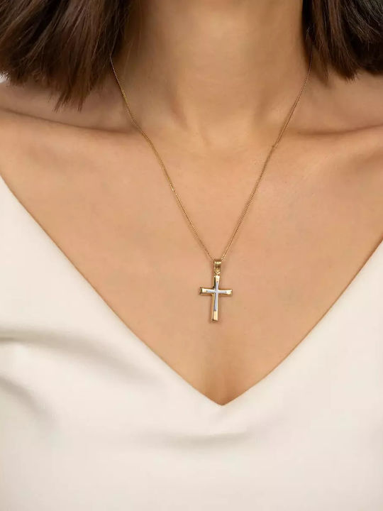 Мъжки Златен Кръст 14K Двулицево с Верижка