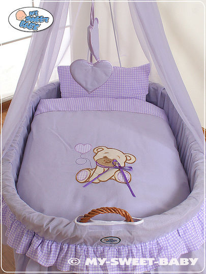 My Sweet Baby Straw Moses Basket with Stand Purple