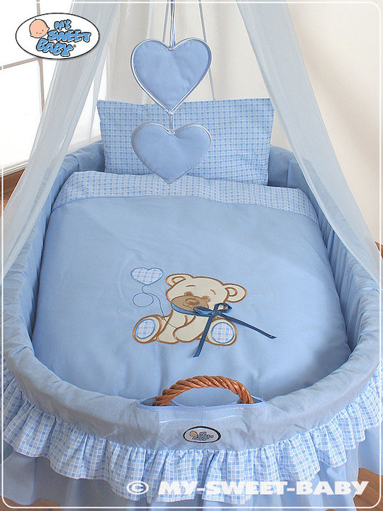 My Sweet Baby Moses Basket with Stand & Canopy Blue