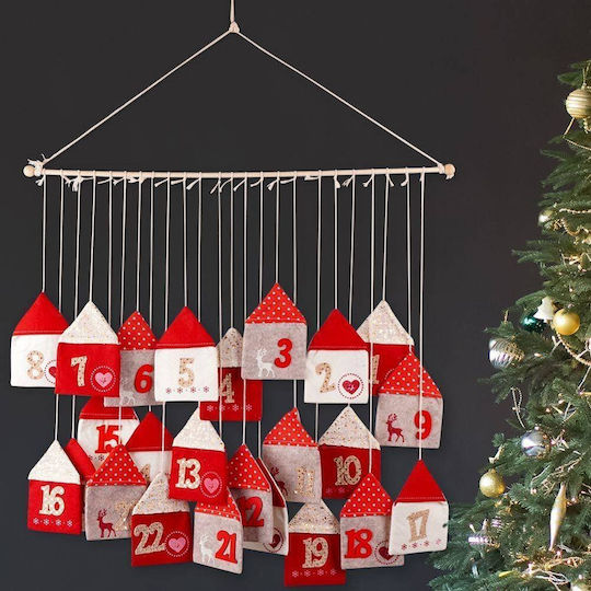Vilde Advent Calendar On A Stick Hanging Felt Red 70x60 Cm