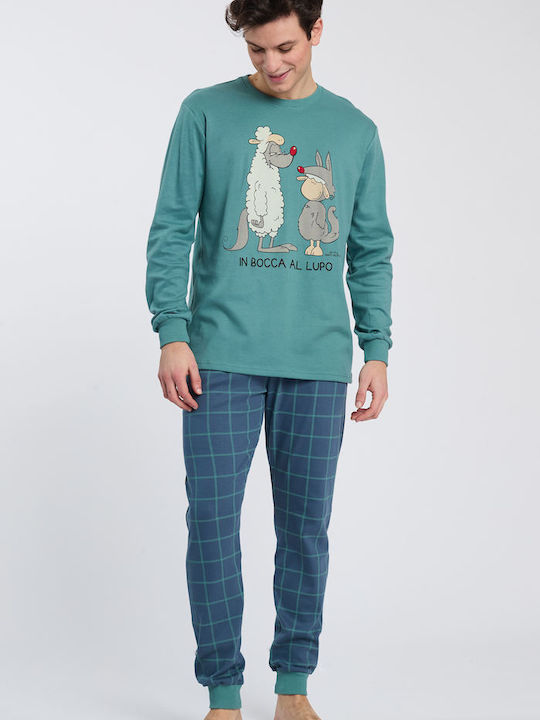 Happy People Winter Men's Cotton Pyjama Pants Petrol Blue
