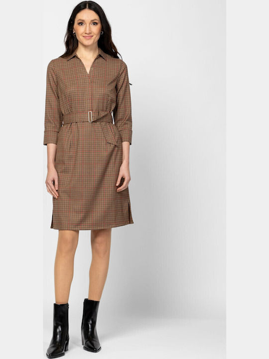 Shirt Dress with 3/4 Sleeve Brown