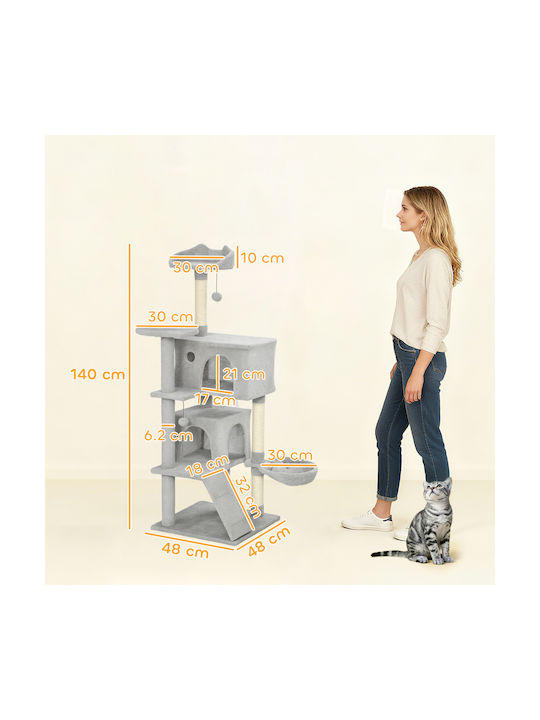 Pawhut 140 Cm Cat Tree Multiple Levels Sisal Scratching Posts Caves Platforms Plush Hammock Ladder Toy Balls