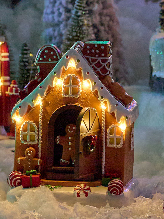Christmas Illuminated Decorative House Beige with Battery with Music and Movement 16.2x13.5x13.5cm.