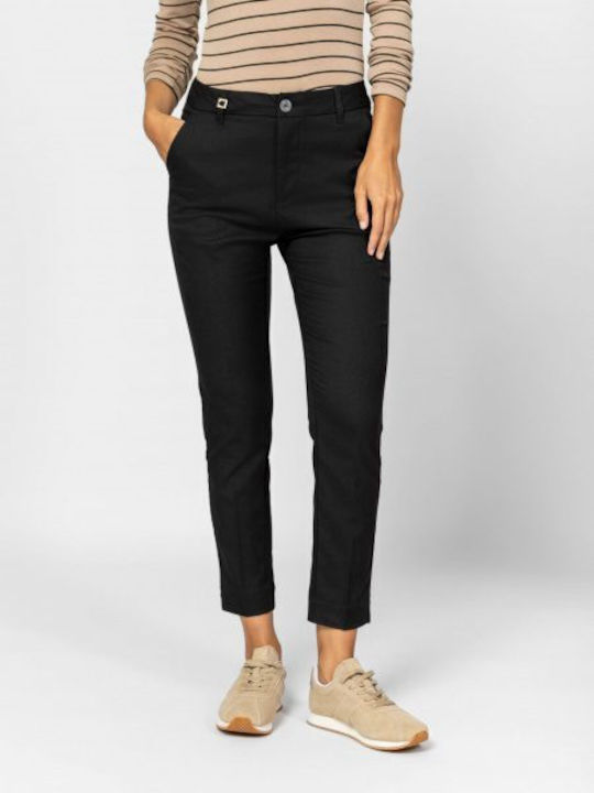 Women's Fabric Trousers Slim Fit Checked Black