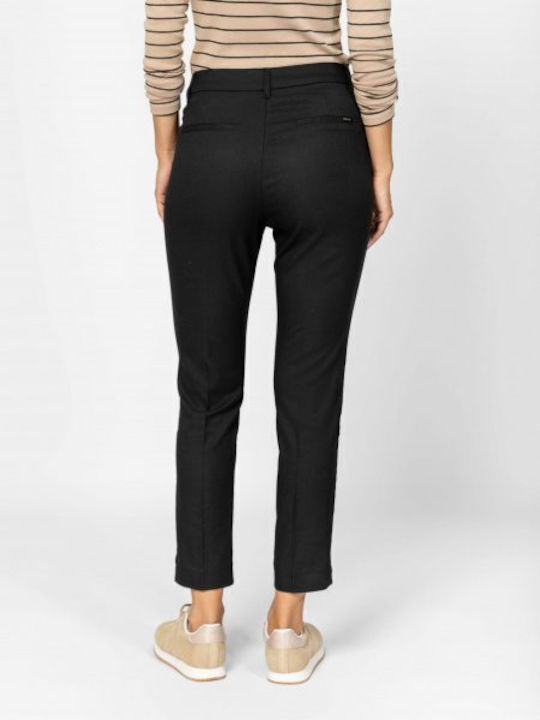 Women's Fabric Trousers Slim Fit Checked Black