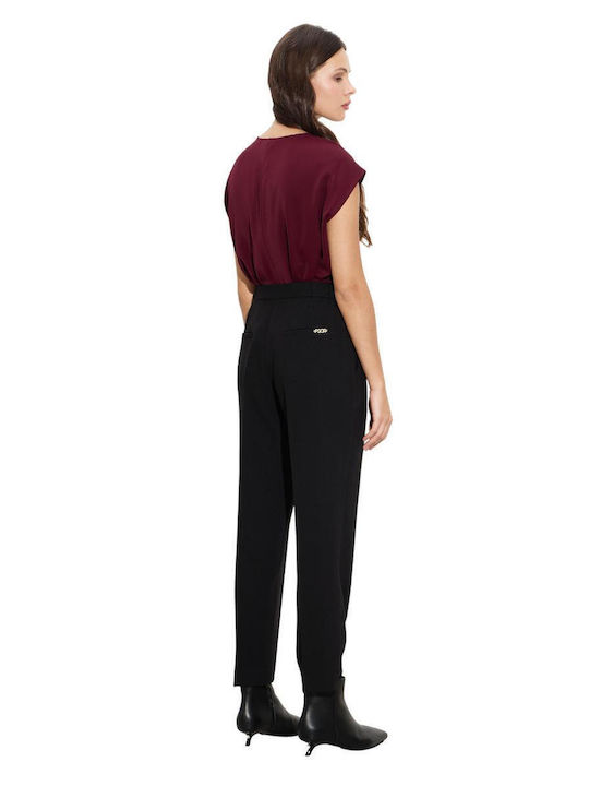 Women's High-waisted Fabric Trousers with Elastic Black