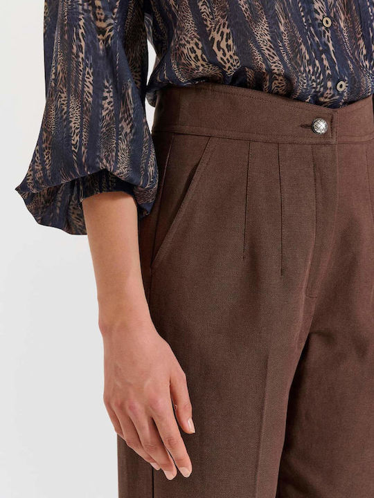 Dama Talie înaltă Tesatura Capri Pantaloni cu Croială Normală Brown