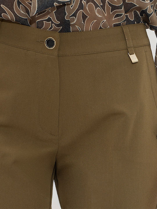 Damen Hoch tailliert Stoff Hose in Geradem Schnitt Olive
