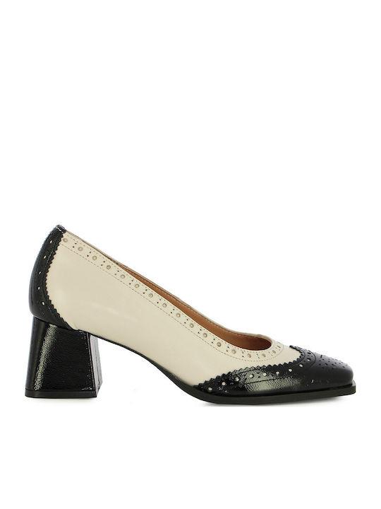 Leather Ecru Medium Heels