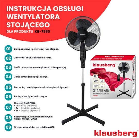 Klausberg Kb-7885 Ανεμιστήρας Ορθοστάτης Μαύρος