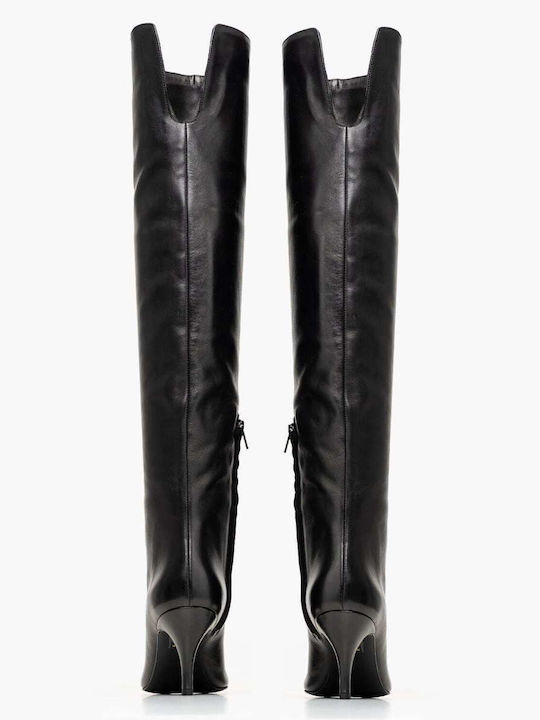 Schwarze Damenstiefel aus Leder Über dem Knie