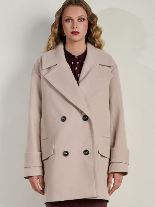 Women's Beige Peacoat with Buttons
