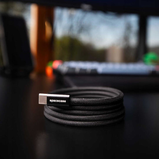 Spacecase Магнитен / Плетена USB 2.0 Кабел USB-C мъжки - USB-A мъжки 32W Черен 1м