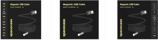 Spacecase Магнитен / Плетена USB 2.0 Кабел USB-C мъжки - USB-A мъжки 32W Черен 1м