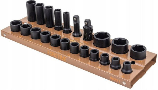 Forcekraft Καρυδάκια Αέρος με Καρέ Υποδοχής 1/2", HEX Σετ 22τμχ