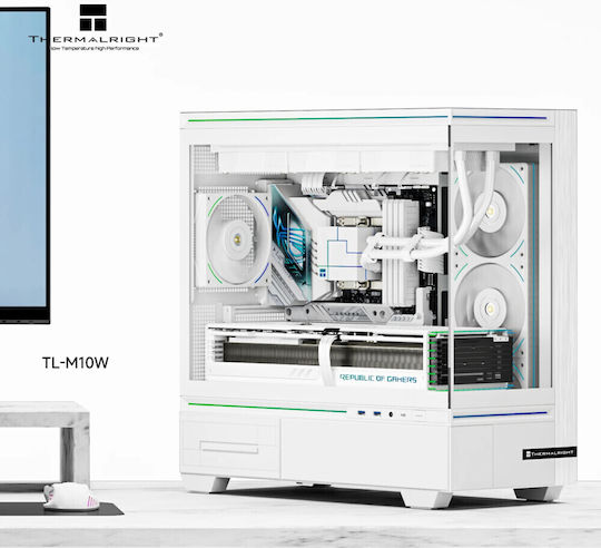 Thermalright TL-M10 Vision Геймърско бюро Micro Tower Компютърна кутия със страничен прозорец и ARGB осветление Бял