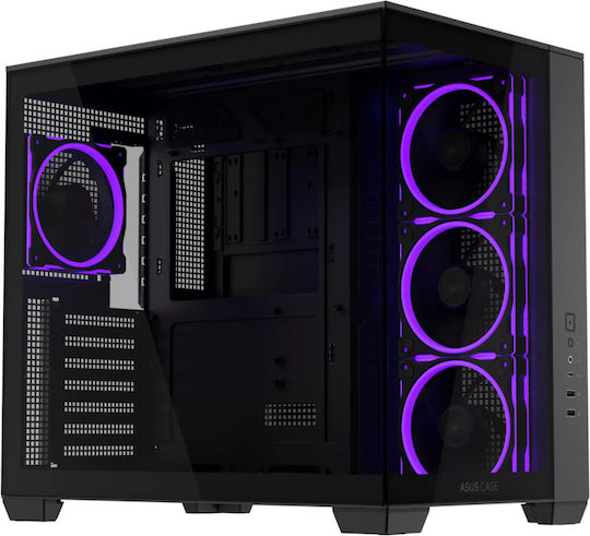 Asus A32 Plus Gaming Midi Tower Κουτί Υπολογιστή με Πλαϊνό Παράθυρο και ARGB Φωτισμό Μαύρο
