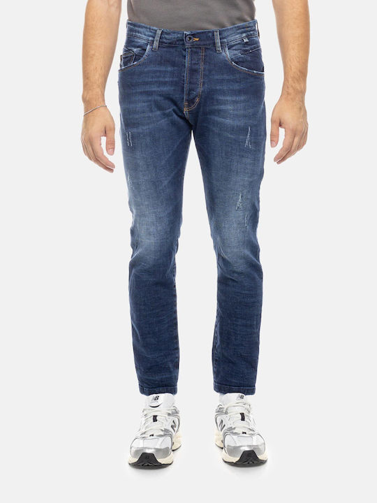 Men's Jeans Pants Cropped Elastic Blue