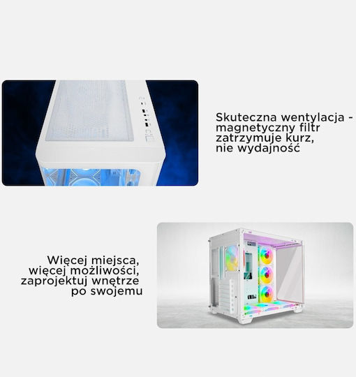 Rampage Loopy Геймърско бюро Midi Tower Компютърна кутия със страничен прозорец и ARGB осветление Бял