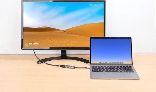 Manhattan USB-C Docking Station με HDMI 4K PD Γκρι (190299)