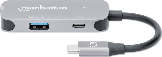 Manhattan USB-C Docking Station με HDMI 4K PD Γκρι (190299)