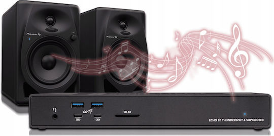 Sonnet Echo 20 Thunderbolt 3 / Thunderbolt 4 / USB-A / USB-C Docking Station με HDMI 4K PD Ethernet και σύνδεση 2 Οθονών Μαύρο