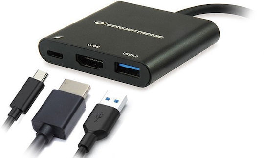 Conceptronic USB-C Docking Station με HDMI 4K PD Μαύρο (DONN01B)