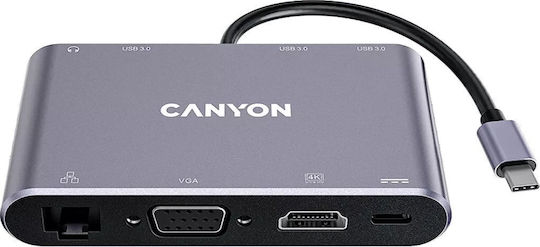 Canyon USB-C Docking Station with HDMI 4K PD Ethernet Gray (CNS-TDS14)