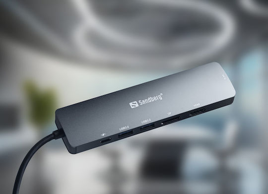 Sandberg USB-C Докинг станция с HDMI/DisplayPort 4K PD Ethernet Черен (136-43)