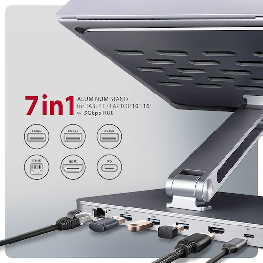Axagon USB-C Dockingstation mit HDMI 4K PowerDelivery Ethernet Silber
