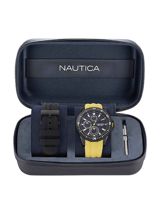 Nautica Men's Watch 44mm Battery With Yellow Rubber Strap