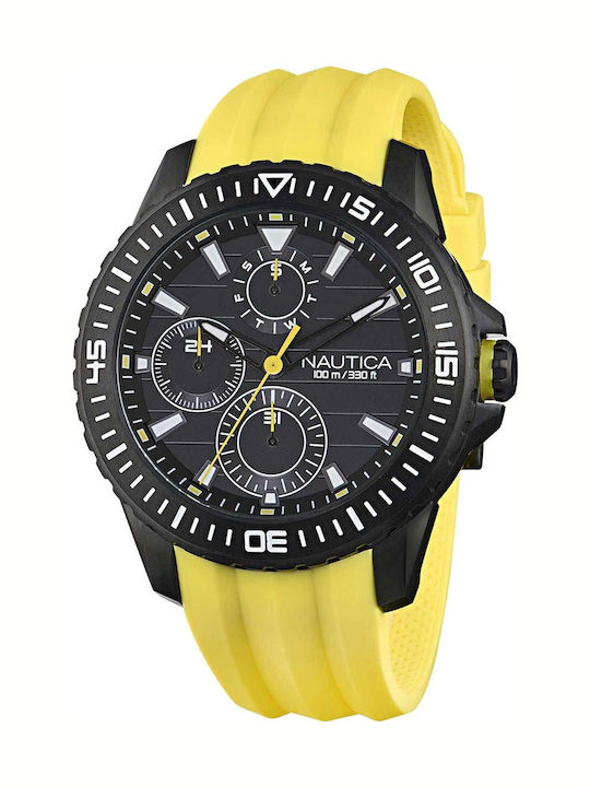 Nautica Men's Watch 44mm Battery With Yellow Rubber Strap